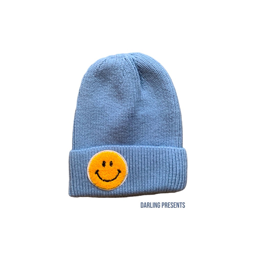 Smiley Face Beanie Unisex Color Blue Size OS